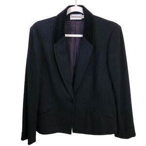 Vintage Personal Black Wool One Button Shawl Collar Blazer Size 10